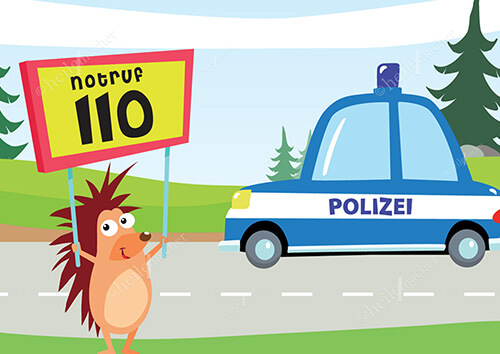 Vorschau Ausmalbild Vorlage Igelchen Polizei 110